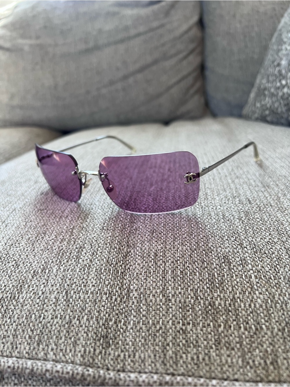 Chanel 4017 Vintage Rimless Purple Sunglasses with Silver Frame - Picture 4 of 12